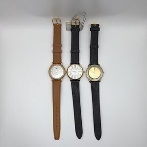 J.B. Champion Lot of 3 Quartz Analog Dress Watches Round Leather Strap